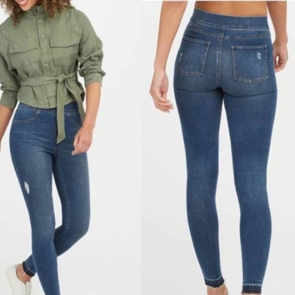 SPANX Distressed Ankle Skinny Jeans, Medium Wash Size M